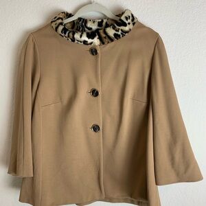 Chico's Camel coat with Animal Print Collar